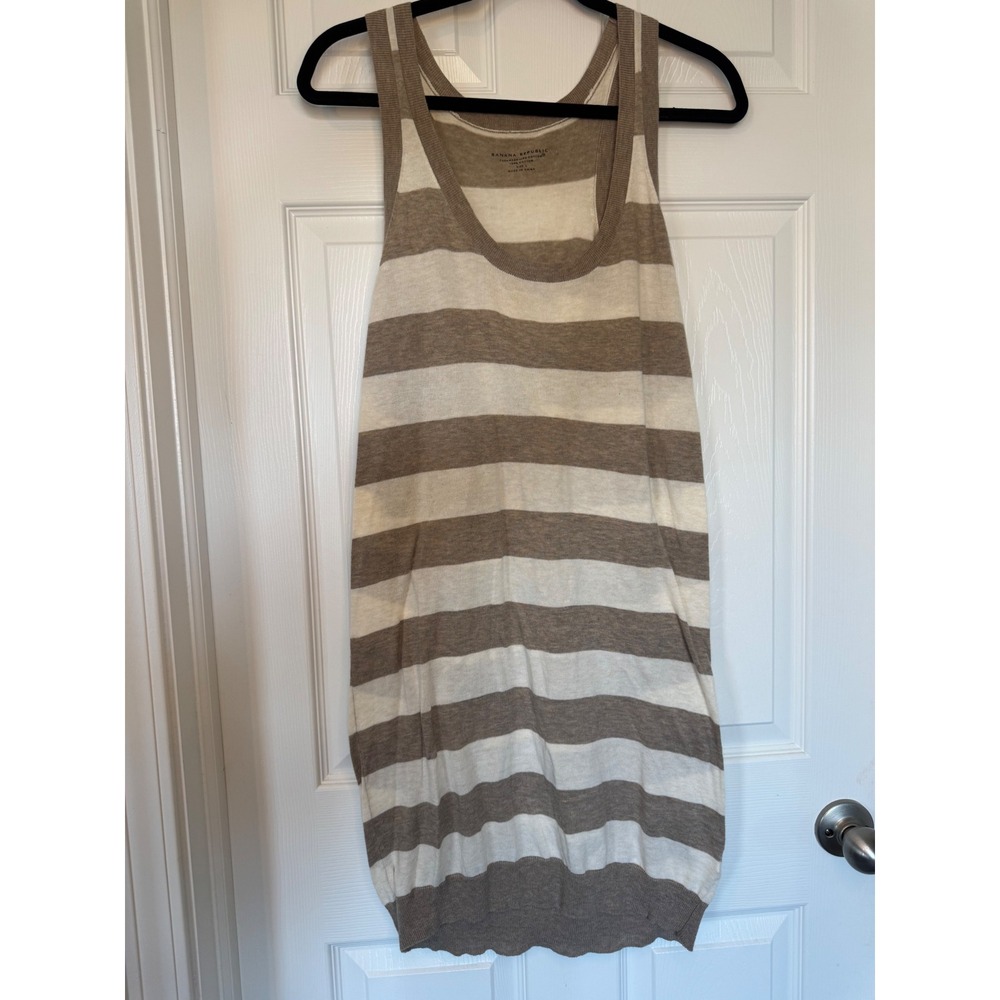 Banana Republic Striped Cotton Sweater Tank Top Tan Cream Racerback Large